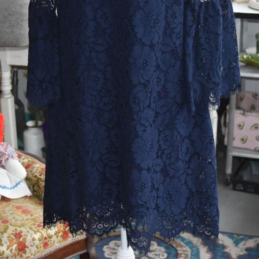 Lauren Ralph Lauren Navy Lace Dress Size 12 Blue Shift Cocktail Wedding Guest